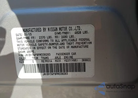 2015 Infiniti Q50 Premium/Sport from USA, damaged, VIN JN1BV7AP9FM339293